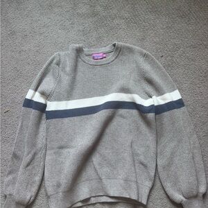 Edikted Gray and White Crewneck Sweater with Stripes